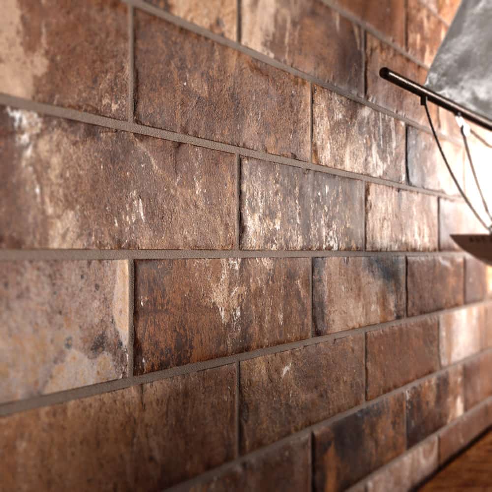 Arizona Tile - Castle Brick Porcelain Tile - Red Wall Install