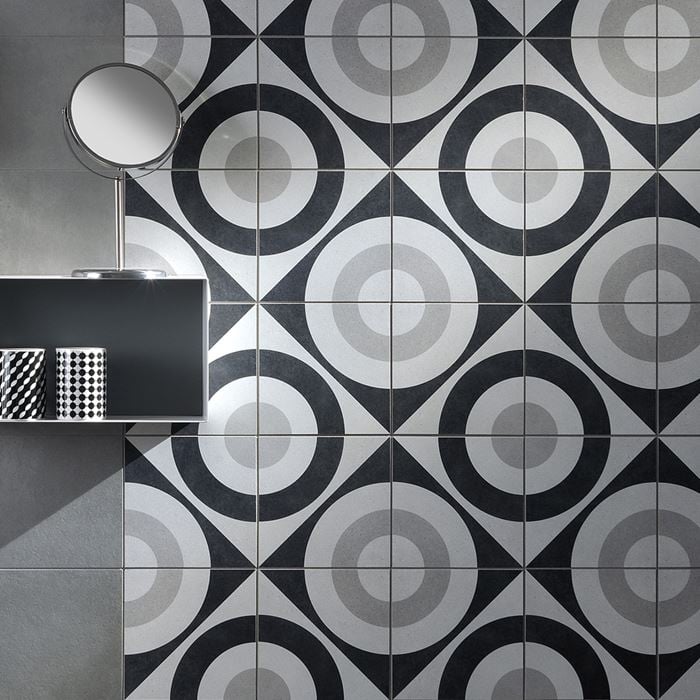 Arizona Tile - Cementine Black and White - B&amp;W 5 Wall Install