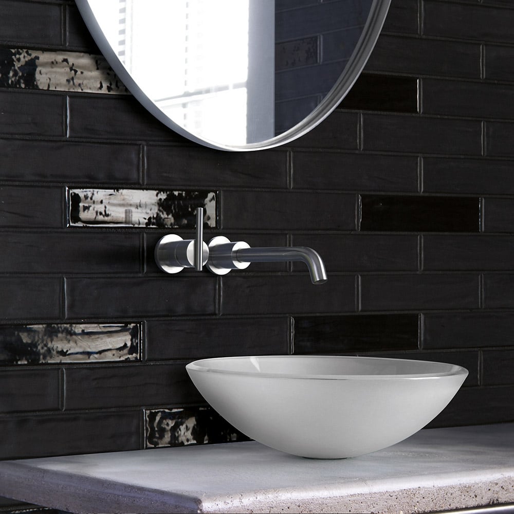 Arizona Tile - Concerto Porcelain Tile - Black Matte Sink View