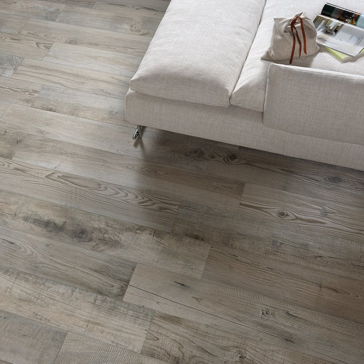 Arizona Tile - Essence 8 in. x 48 in. Wood Look Tile - Grey Installed