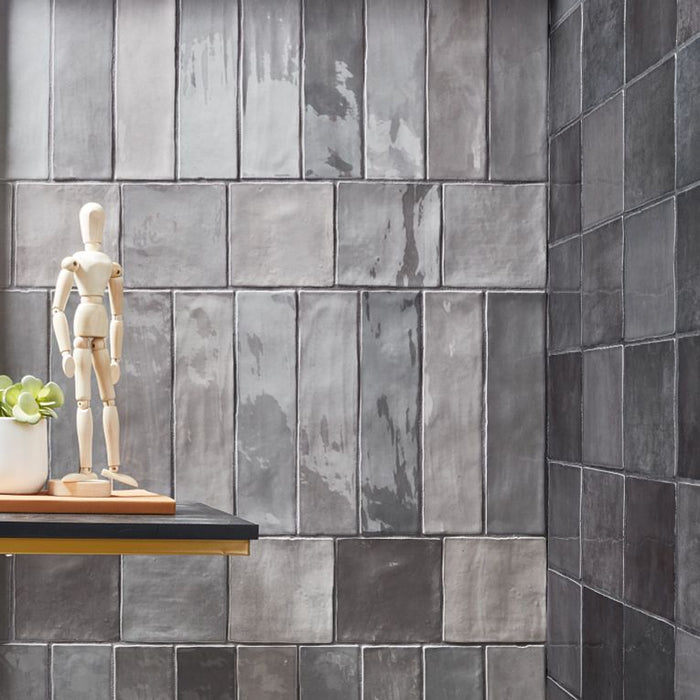 Arizona Tile - Flash 5" x 5" Ceramic Wall Tile - Cool Grey Installed