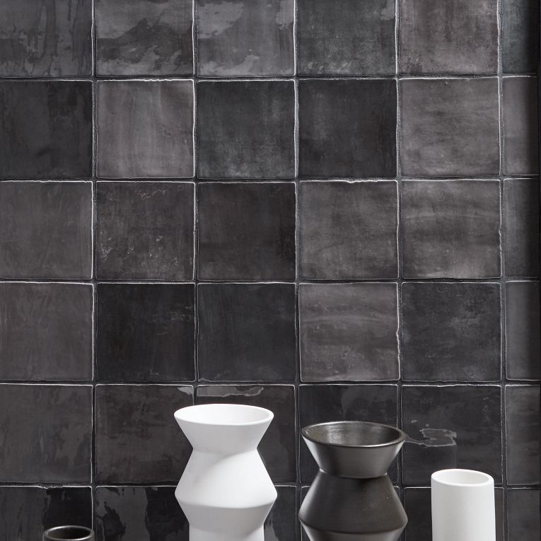Arizona Tile - Flash 5&quot; x 5&quot; Ceramic Wall Tile - Graphite Wall Install