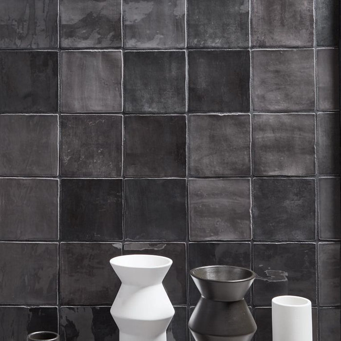 Arizona Tile - Flash 5" x 5" Ceramic Wall Tile - Graphite Wall Install