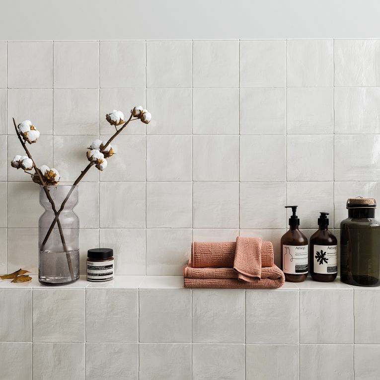 Arizona Tile - Flash 5&quot; x 5&quot; Ceramic Wall Tile - White Bathroom Install
