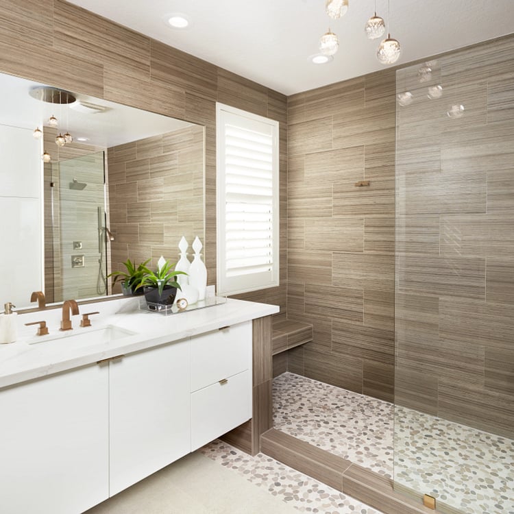 Arizona Tile - Flat Pebble Mosaic - Warm Blend Bathroom Install