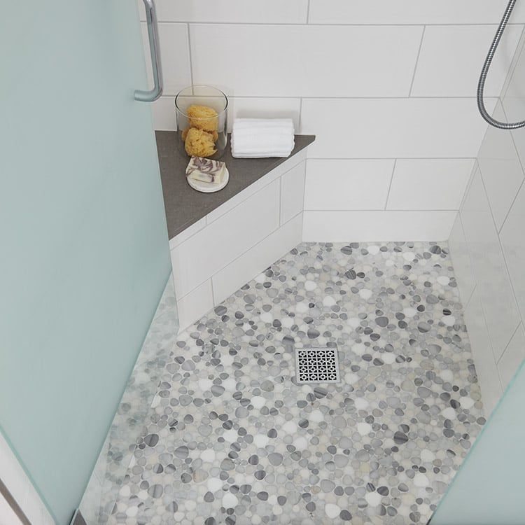 Arizona Tile - Flat Pebble Mosaic - White Shower Install