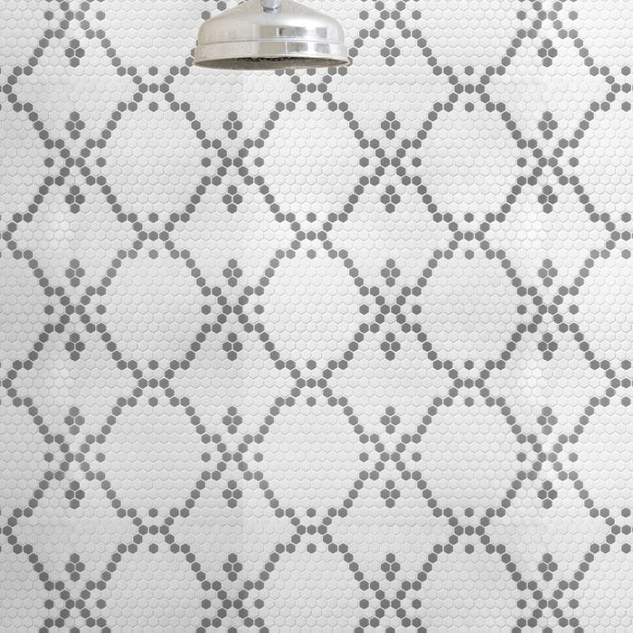 Arizona Tile - Geo 2 Hex Mesh Series - Bisou Sunset 13" x 13" Rectified Glass Tile Shower Install