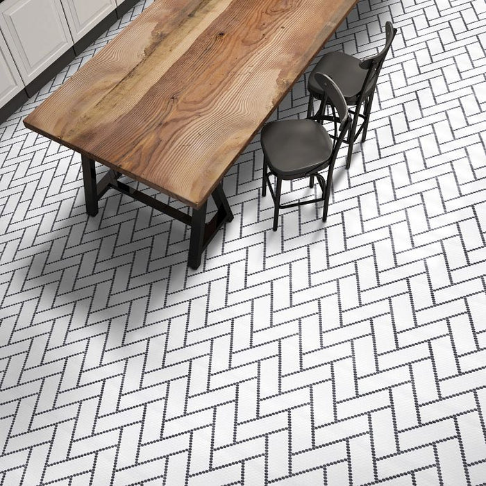 Arizona Tile - Geo 2 Hex Mesh Series - Harmonie Outro 15" x 11" Rectified Glass Tile Floor Install