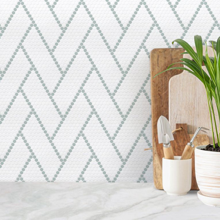 Arizona Tile - Geo 2 Hex Mesh Series - Harmonie Verse 15" x 11" Rectified Glass Tile Installed