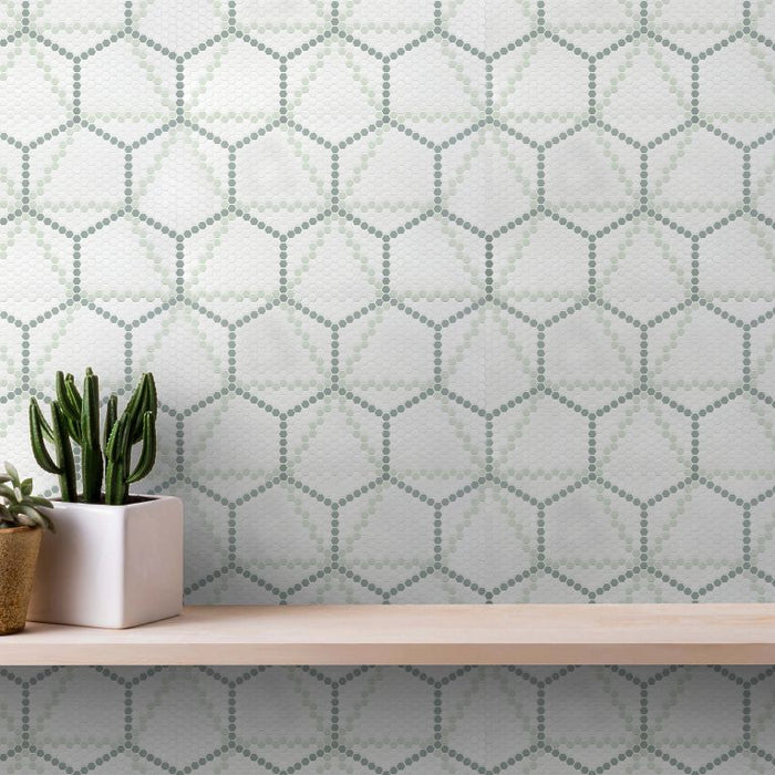 Arizona Tile - Geo 2 Hex Mesh Series - Metro Midtown 16" x 9" Rectified Glass Tile Installed