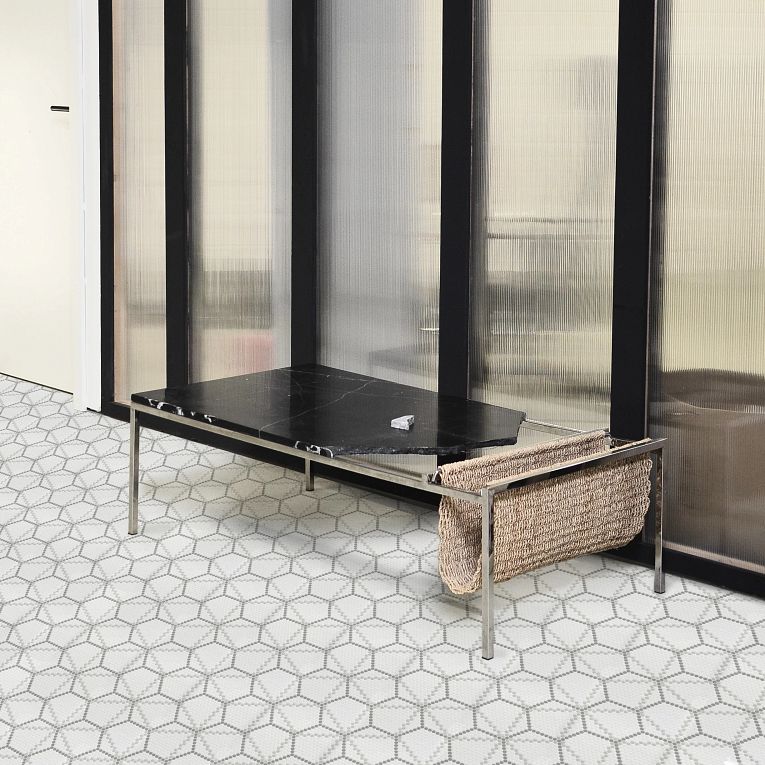 Arizona Tile - Geo 2 Hex Mesh Series - Metro Uptown 16&quot; x 9&quot; Rectified Glass Tile Floor Install