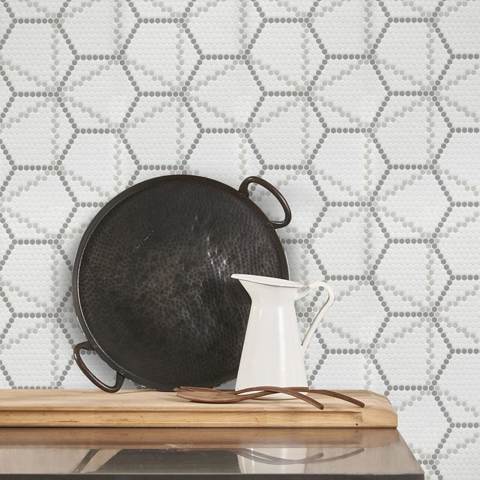 Arizona Tile - Geo 2 Hex Mesh Series - Metro Uptown 16" x 9" Rectified Glass Tile Wall Install