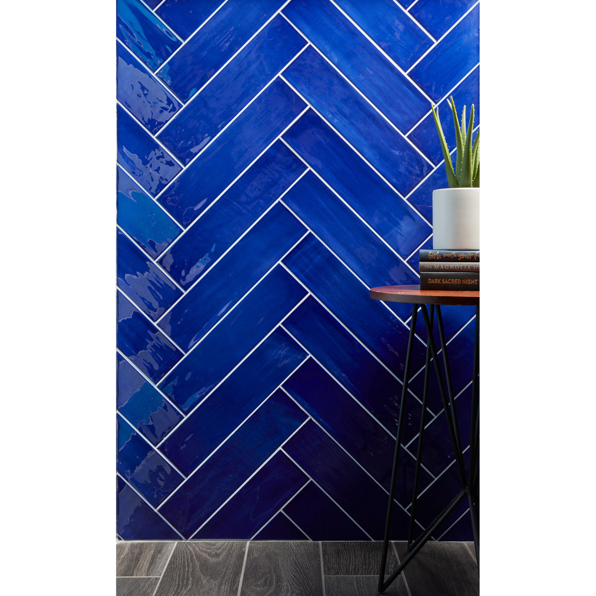 Arizona Tile - Gioia Series 4&quot; x 16&quot; Porcelain Wall Tile - Navy Installed