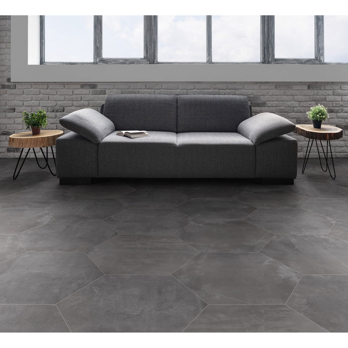 Arizona Tile - Icon Series 20" x 24" Color Body Porcelain Hexagon Tile - Black Room scene 2