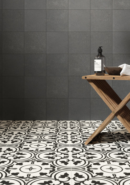 Arizona Tile - Reverie 8" x 8" Glazed Porcelain Tile - Reverie Noir Room Scene