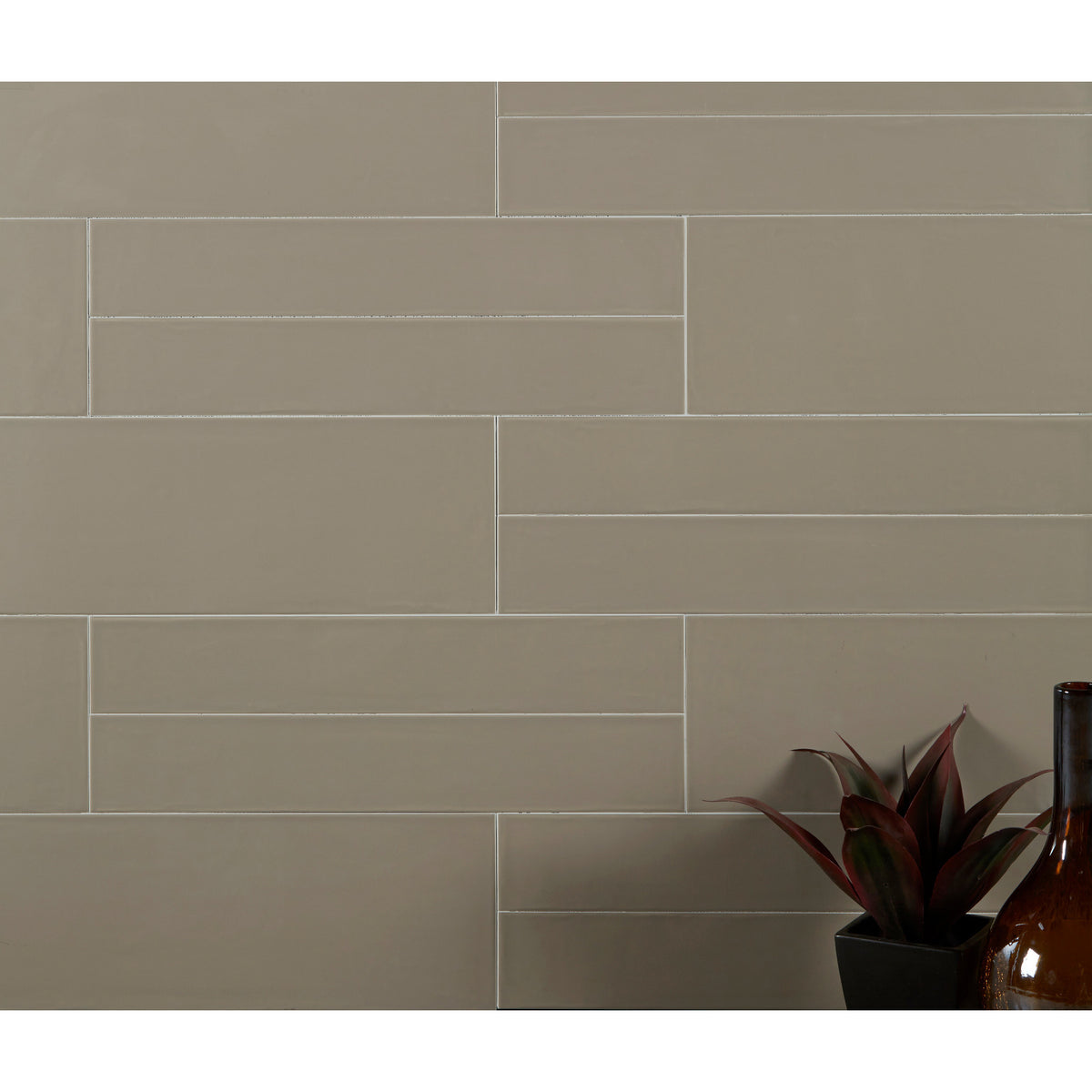 Arizona Tile - Smooth 4&quot; x 24&quot; Ceramic Wall Tile - Greige Installed