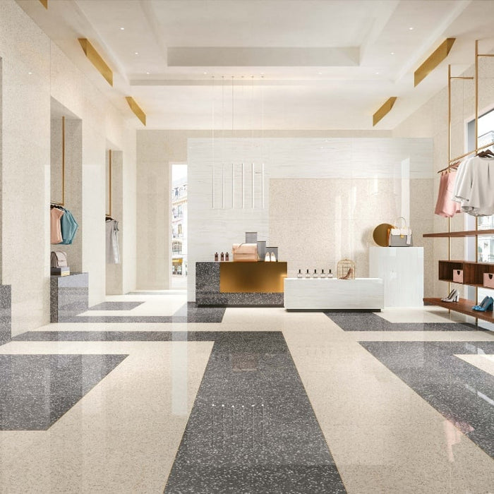 Arizona Tile - Terrazzo 24" x 24" Porcelain Tile - Cream Room Scene