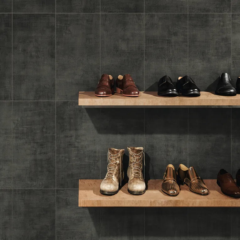 Arizona Tile - Fragment Series - 12&quot; x 24&quot; Porcelain Textured Tile - Black wall installation