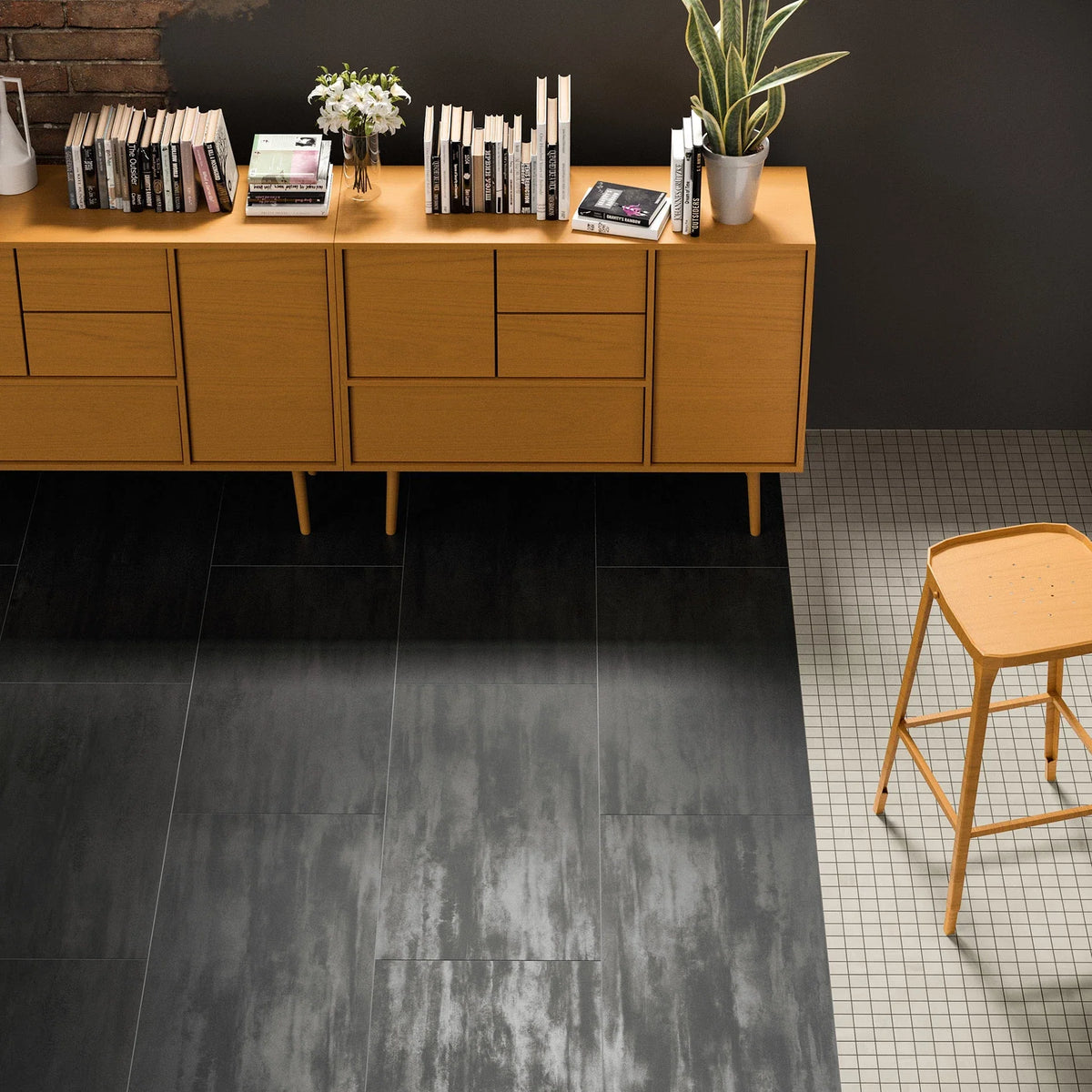 Arizona Tile - Reflexion Series - 24&quot; x 48&quot; Porcelain Rectified Textured Tile - Night floor installation