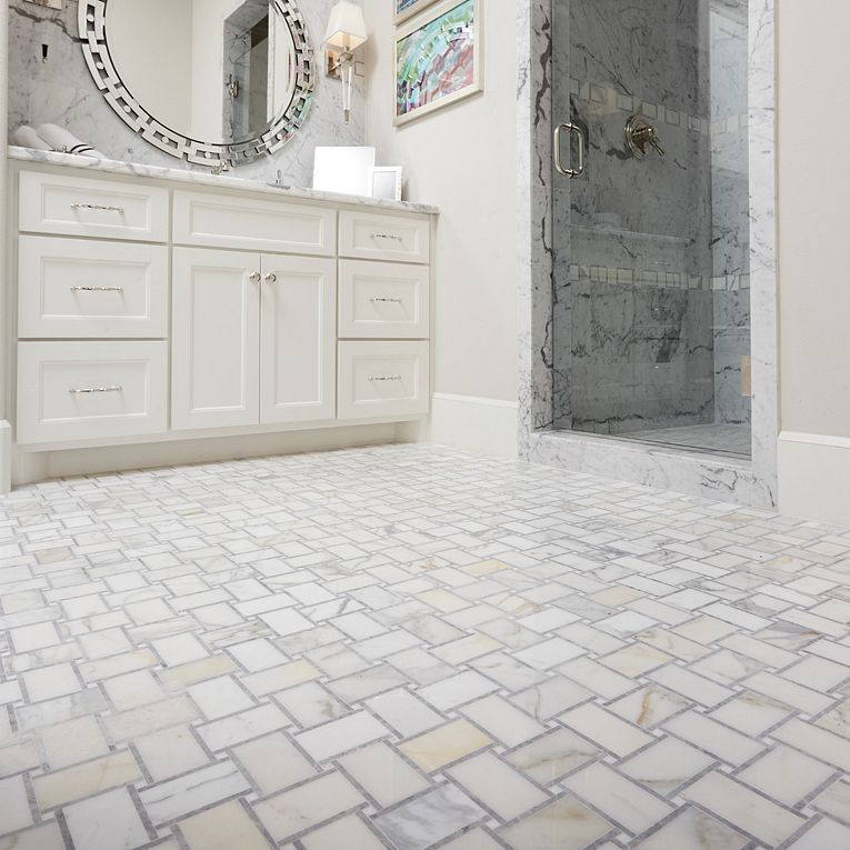 Arizona Tile - Basketweave Series - Marble Mosaic - Grigio floor installation