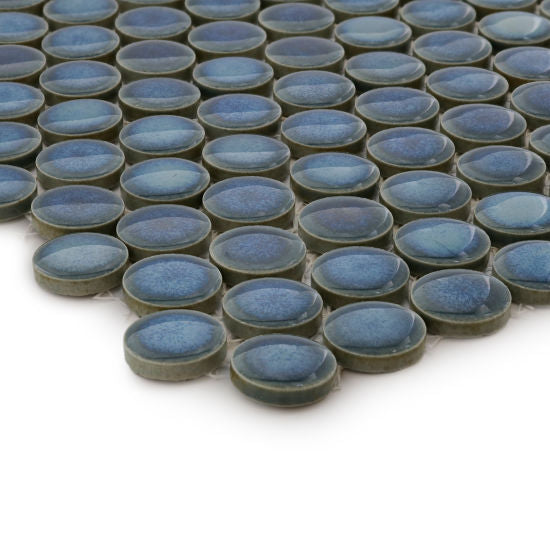 Bedrosians - 360 3/4" Penny Round Gloss Mosaic - Lagoon Close View