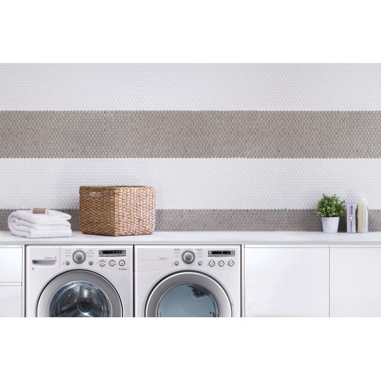 Bedrosians - 360 3/4&quot; Penny Round Matte Mosaic - White Laundry Room