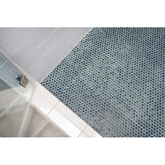 Bedrosians - 360 3/4" Penny Round Gloss Mosaic - Lagoon Shower Floor
