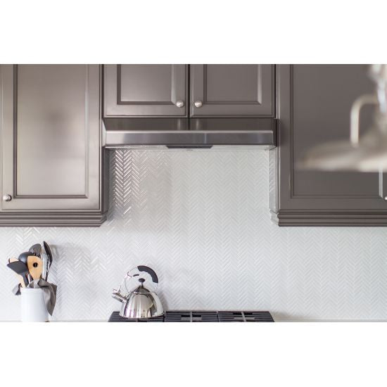 Bedrosians - 90° 1/2" x 2" Herringbone Mosaic - White Installed