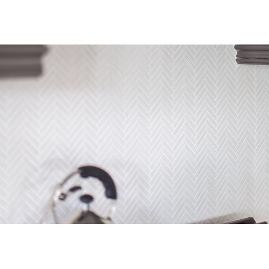 Bedrosians - 90° 1/2" x 2" Herringbone Mosaic - White Installed