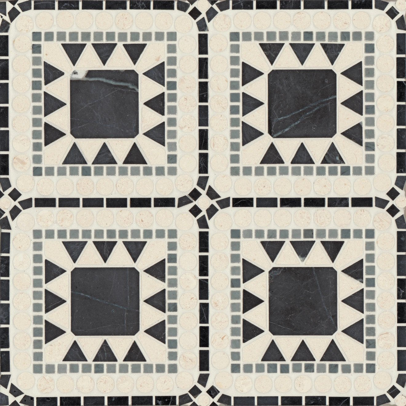 Bedrosians - Atrium Honed Marble Blend Mosaic - Nero Marquina, Bardiglio & Myra Beige