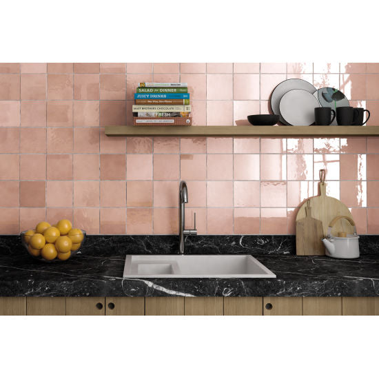 Bedrosians Tile & Stone - Cloe 5" x 5" Wall Tile - Pink Installed
