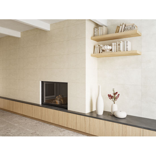 Bedrosians - Donna 13" x 40" Wave Wall Tile - Beige Installed