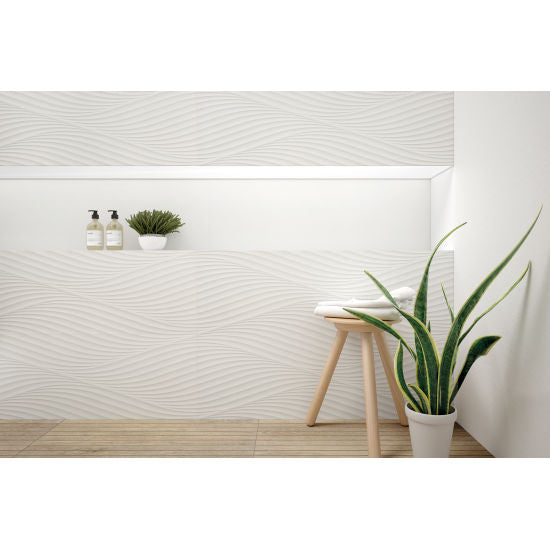 Bedrosians - Donna 13&quot; x 40&quot; Wave Wall Tile - White Installed