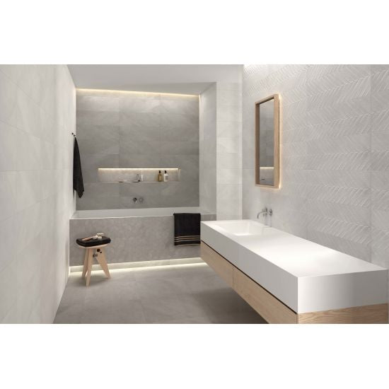 Bedrosians Tile &amp; Stone - Textuality 16&quot; x 47&quot; Wall Tile - White Installed