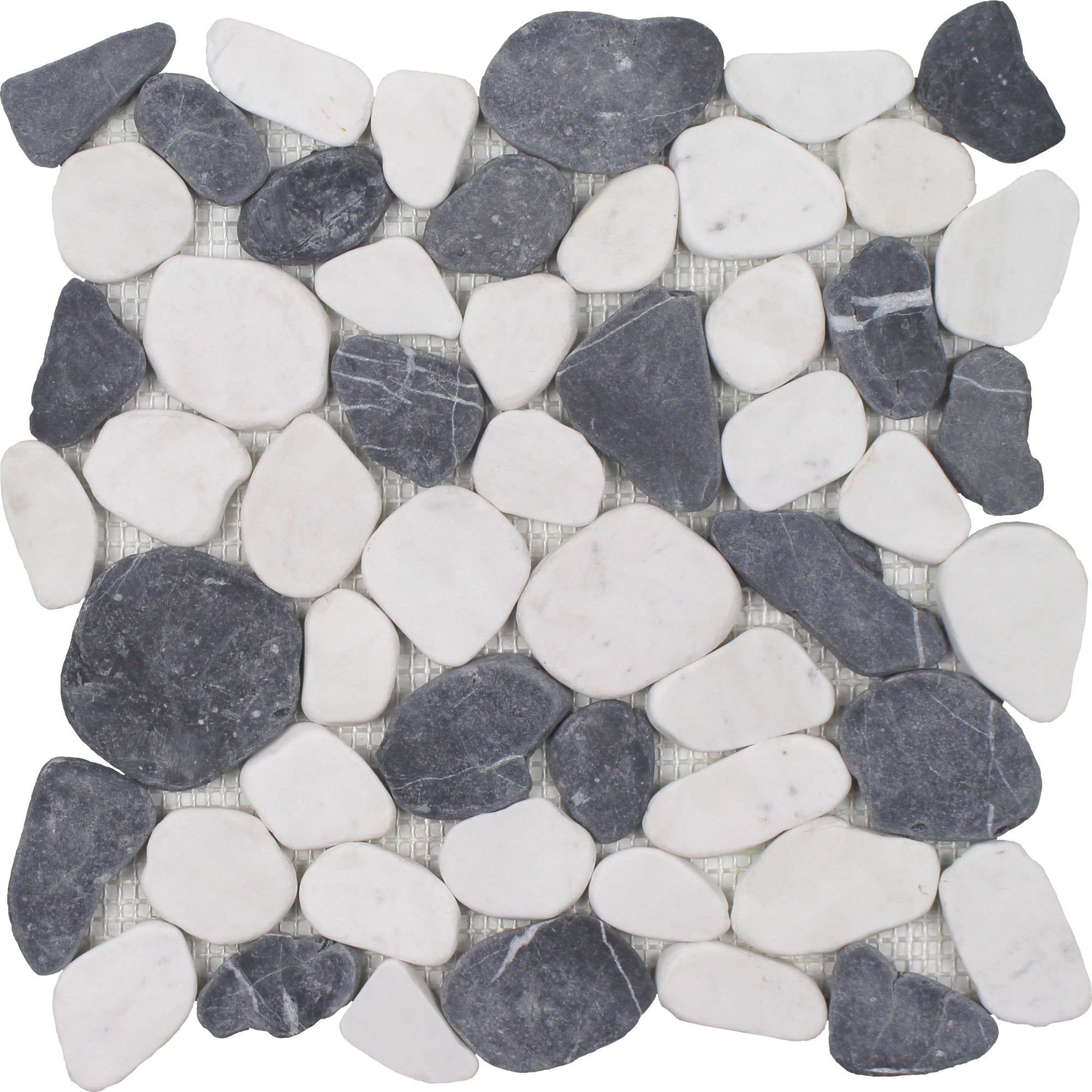 Tesoro - Beach Stones Collection - Sliced Pebble Mosaic - White and Blue