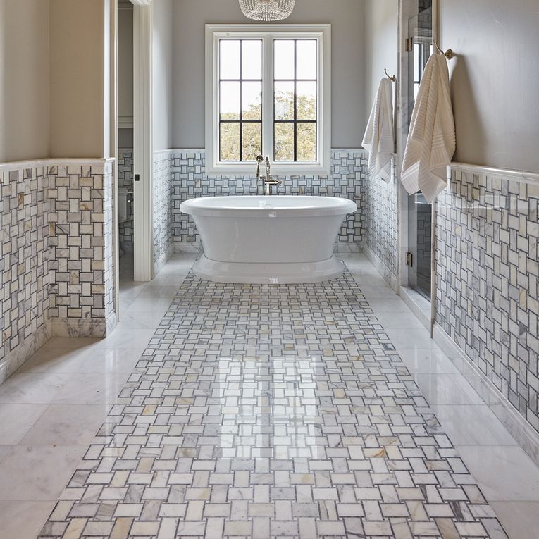 Arizona Tile - Basketweave Series - Marble Mosaic - Grigio floor and wall installation