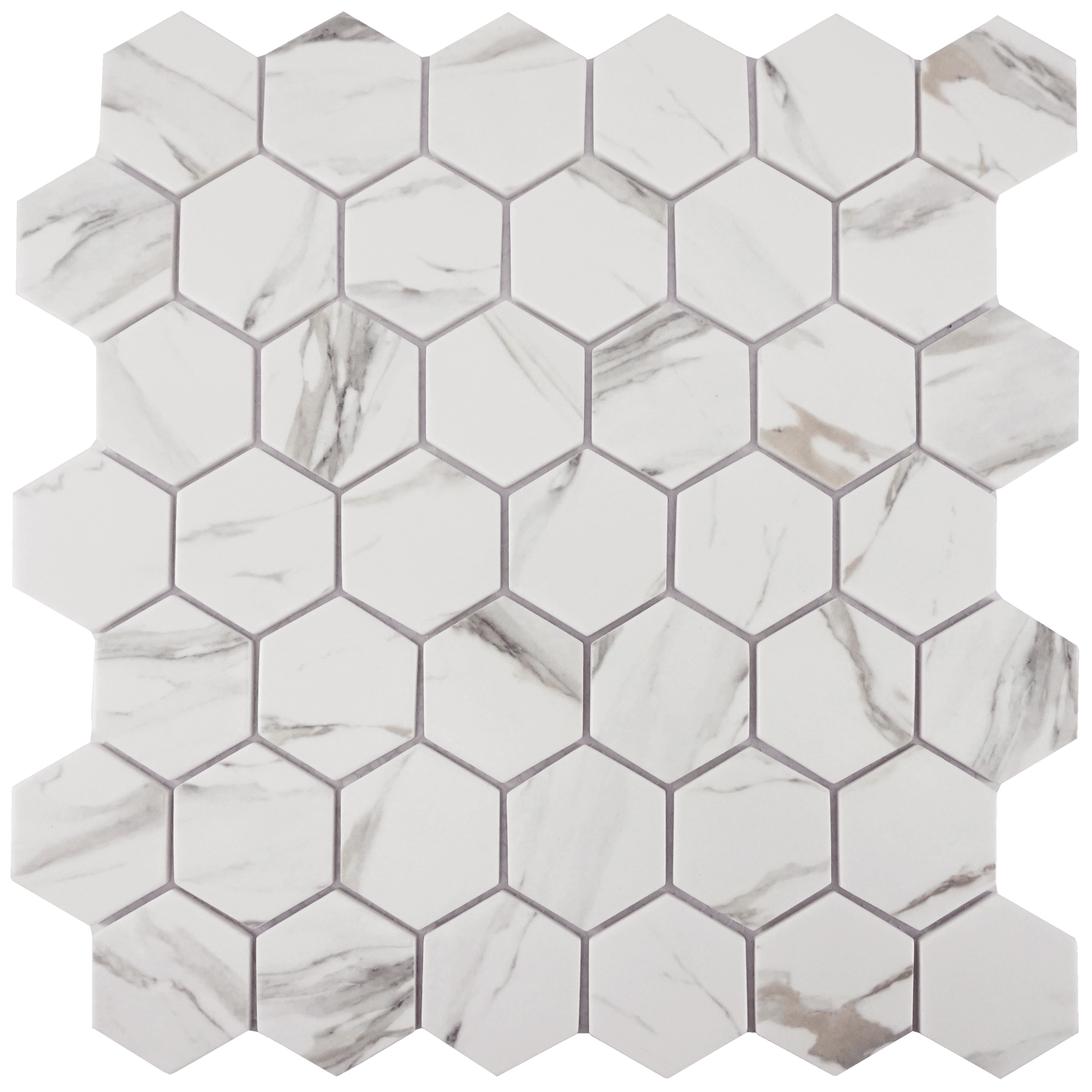 Tesoro - Native Series - Matte Glass Mosaic - Calacatta 2" Hex