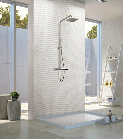 Maniscalco - Chameleon Series - 1" x 1" Porcelain Hex Mosaic - Opal wall installation