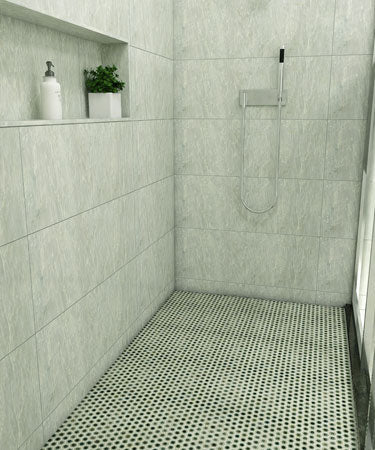 Maniscalco - Chameleon Series - 1" x 1" Porcelain Hex Mosaic - Sage Green floor installation