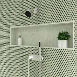 Maniscalco - Chameleon Series - 1&quot; x 1&quot; Porcelain Hex Mosaic - Sage Green wall installation