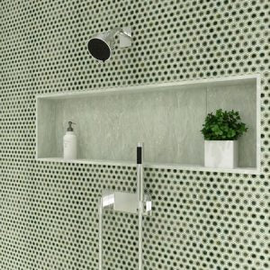Maniscalco - Chameleon Series - 1" x 1" Porcelain Hex Mosaic - Sage Green wall installation
