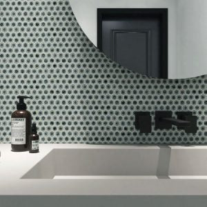 Maniscalco - Chameleon Series - 1" x 1" Porcelain Hex Mosaic - Tropical Lush wall installation