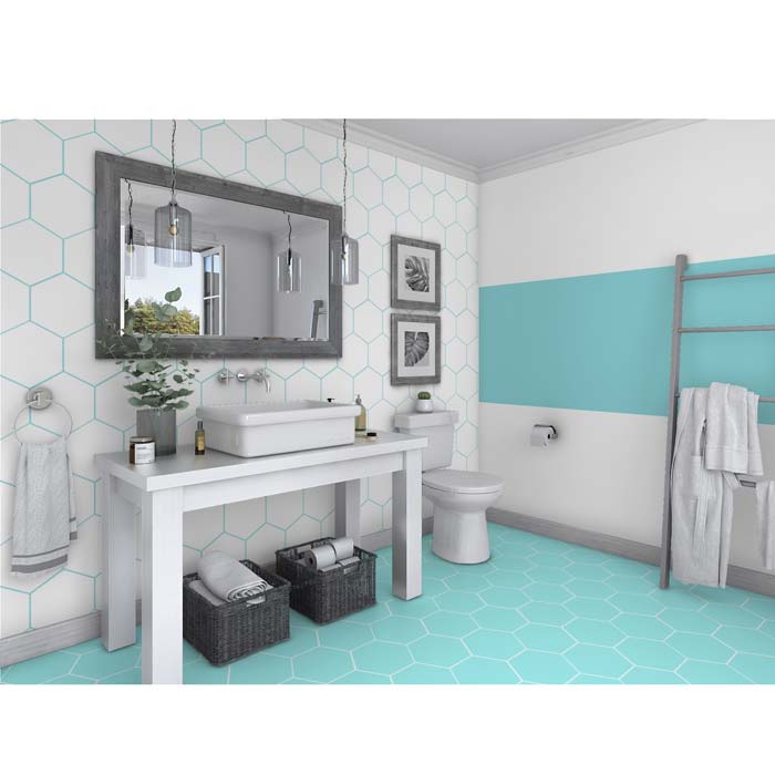 Tesoro - Basic Collection 9" x 10" Porcelain Hex Tile - Aqua floor installation