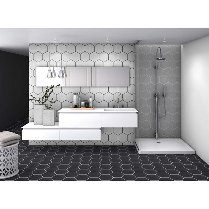 Tesoro - Basic Collection 9&quot; x 10&quot; Porcelain Hex Tile - White wall installation