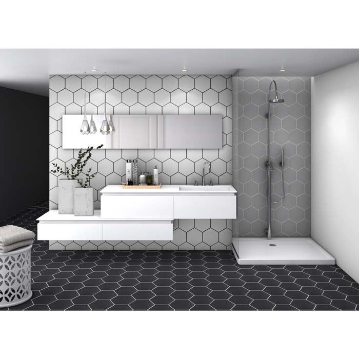 Tesoro - Basic Collection 9" x 10" Porcelain Hex Tile - Black floor installation