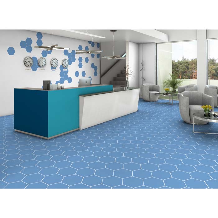Tesoro - Basic Collection 9" x 10" Porcelain Hex Tile - White wall installation