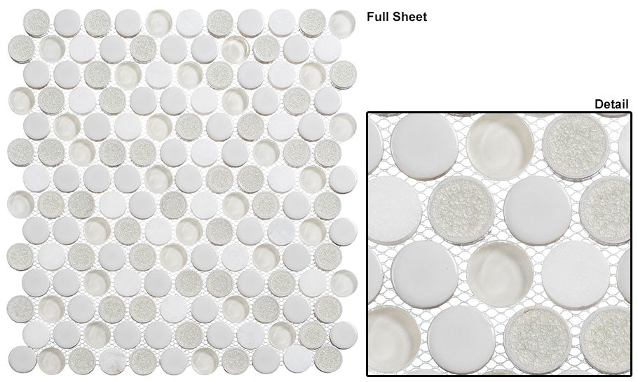 Bellagio - Ceremonial Collection - Penny Round Glass Mosaic - Festive Whites