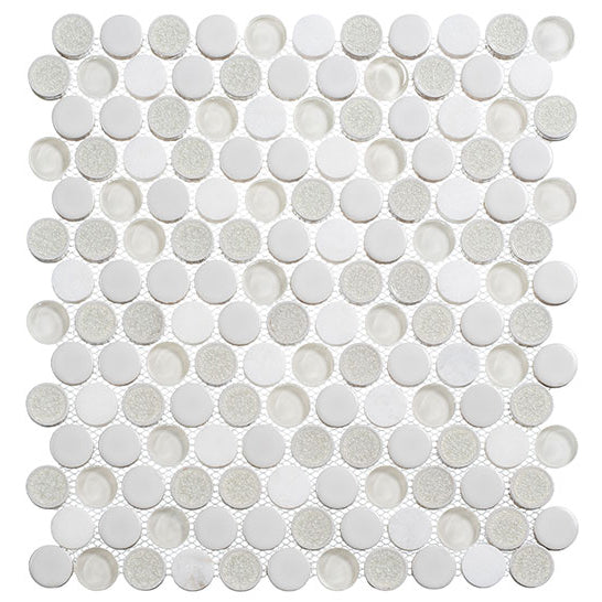 Bellagio - Ceremonial Collection - Penny Round Glass Mosaic - Festive Whites