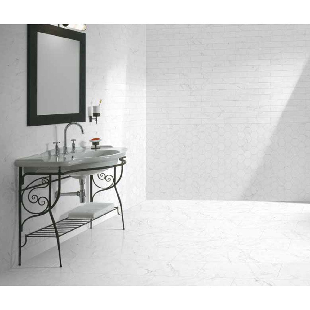 Cobsa - Capri Series 12 in. x 24 in. Satin Rectified Porcelain Tile - Carrara Room Scene