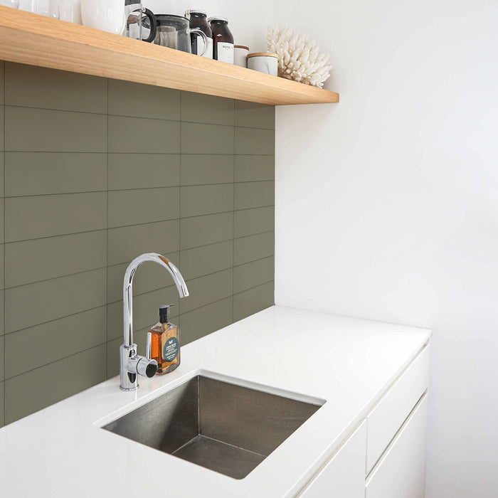 CommodiTile - Carrollton 4 in. x 12 in. Wall Tile - Khaki Gloss Installed